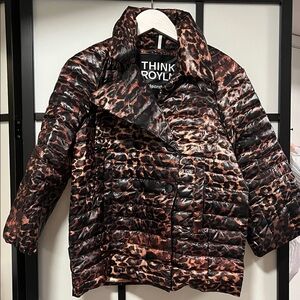 Think Royln Urban Animal Print Marilyn Puffer Down Pea Coat Womens Sz S Gorpcore